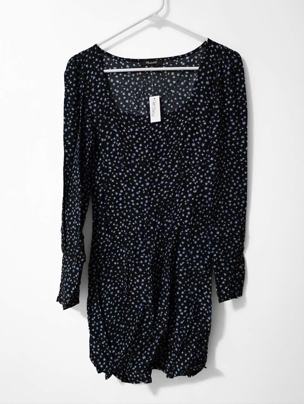Madwell Mini Long-Sleeve Black Floral Mini Dress with Light Blue Print Size 0